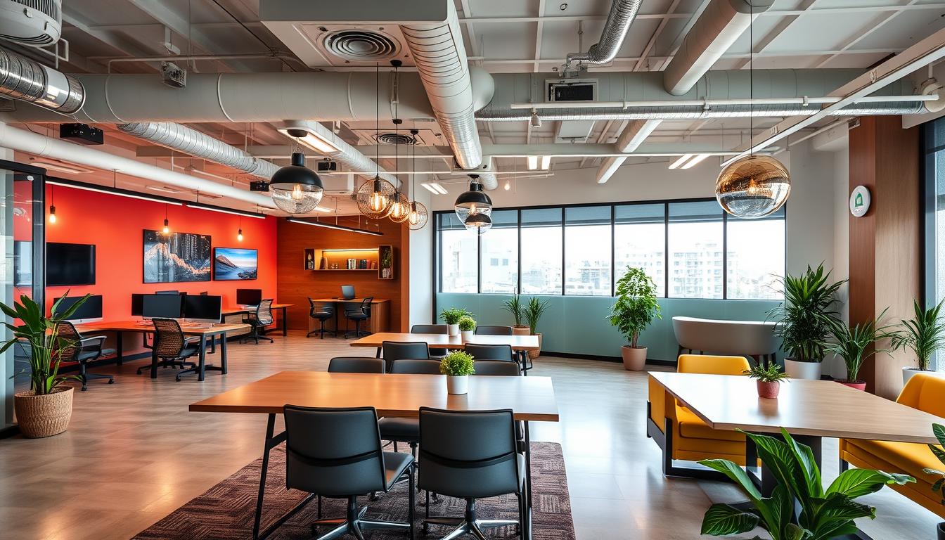 Generate an image of a creative digital marketing agency workspace in Ahmedabad.