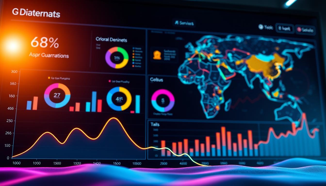 A vibrant digital marketing dashboard showcasing the results of the "White Sand" app-focused campaign. In the foreground, a sleek line graph charts the steady rise in user downloads and engagement metrics, bathed in a warm glow. The middle ground features colorful pie charts and bar graphs highlighting key performance indicators, rendered with a high-contrast, futuristic aesthetic. In the background, a stylized world map pulses with data visualizations, conveying the global reach and impact of the campaign. The overall scene conveys a sense of technological prowess, data-driven insights, and impactful results, captured through a cinematic, high-fidelity lens.
