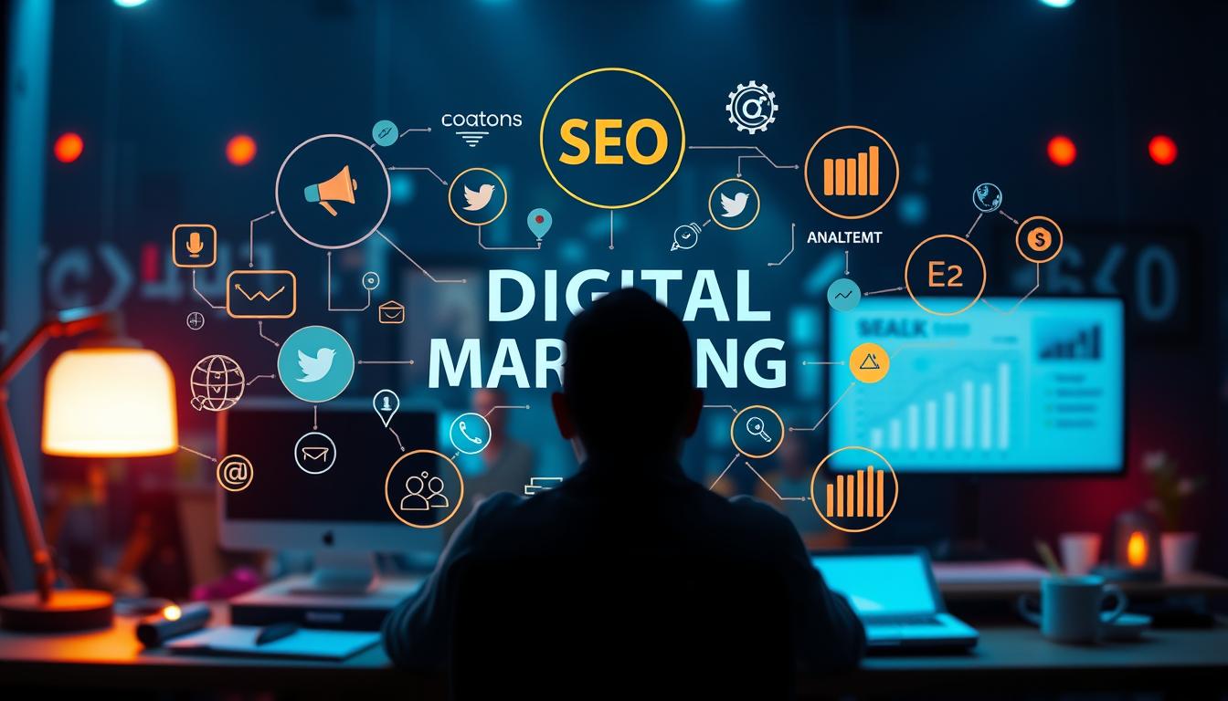 Generate an image representing comprehensive digital marketing services for Ahmedabad businesses.
