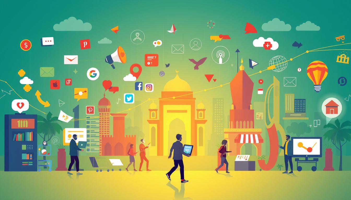 Generate an image representing the growth of digital marketing in Gujarat