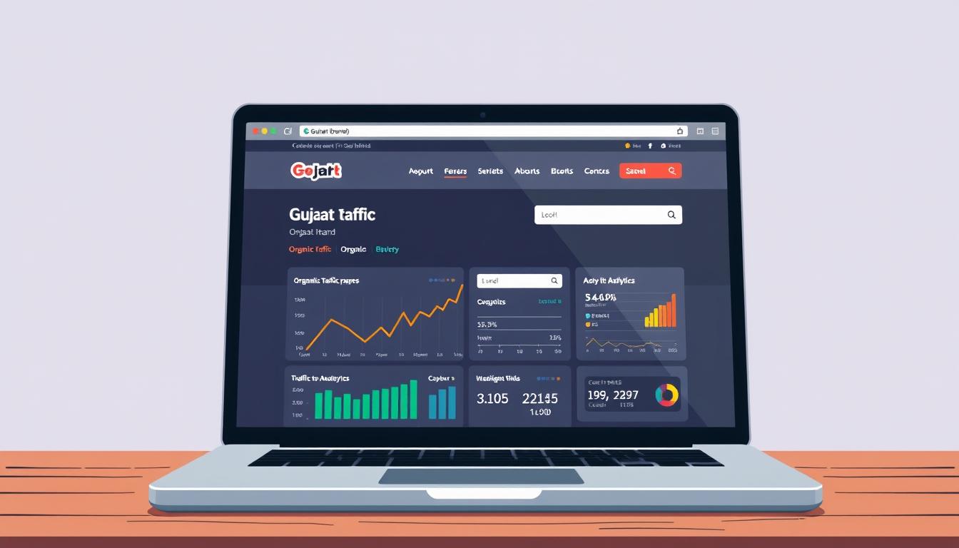 Image of a Gujarat brand website on a laptop screen with a visible increase in organic traffic