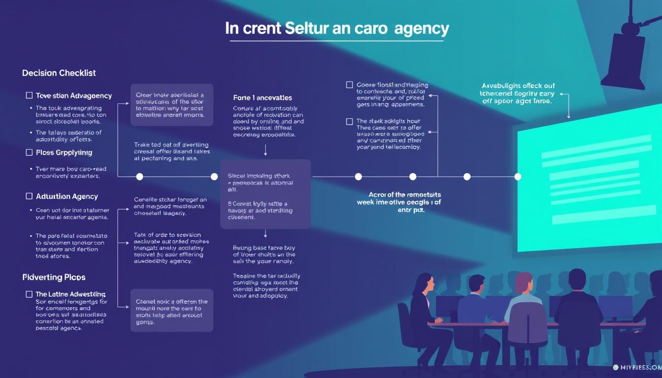 Image of a checklist or a decision-making process related to choosing an ad agency