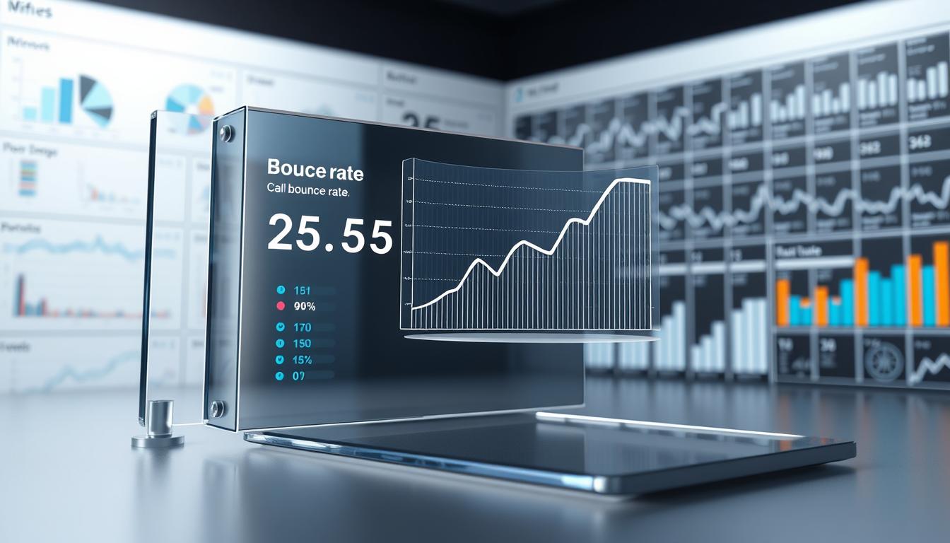 Futuristic dashboard showing call bounce rate analytics with digital charts and graphs in a high-tech interface.