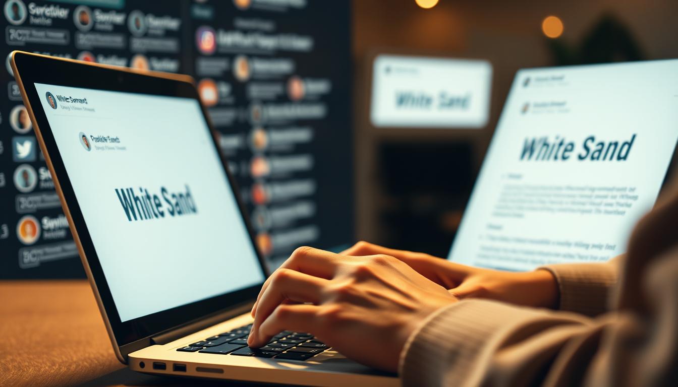 Hand typing blog comments on a laptop to build SEO and online visibility.