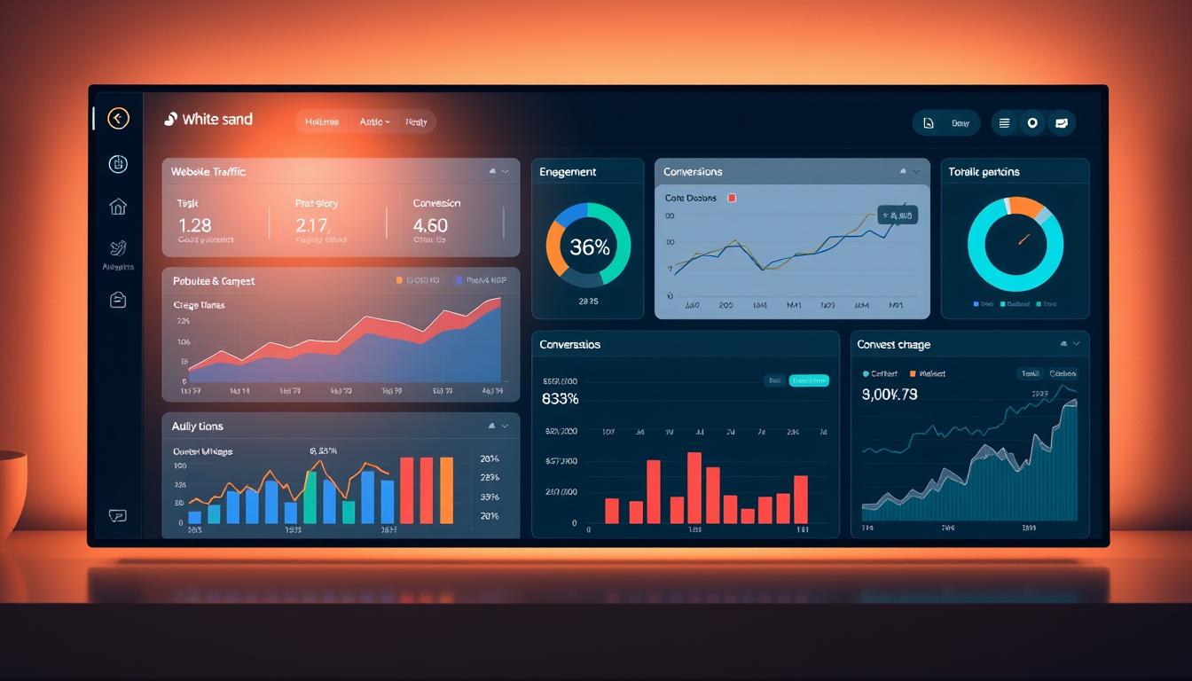 Performance dashboard showing digital marketing analytics and engagement metrics