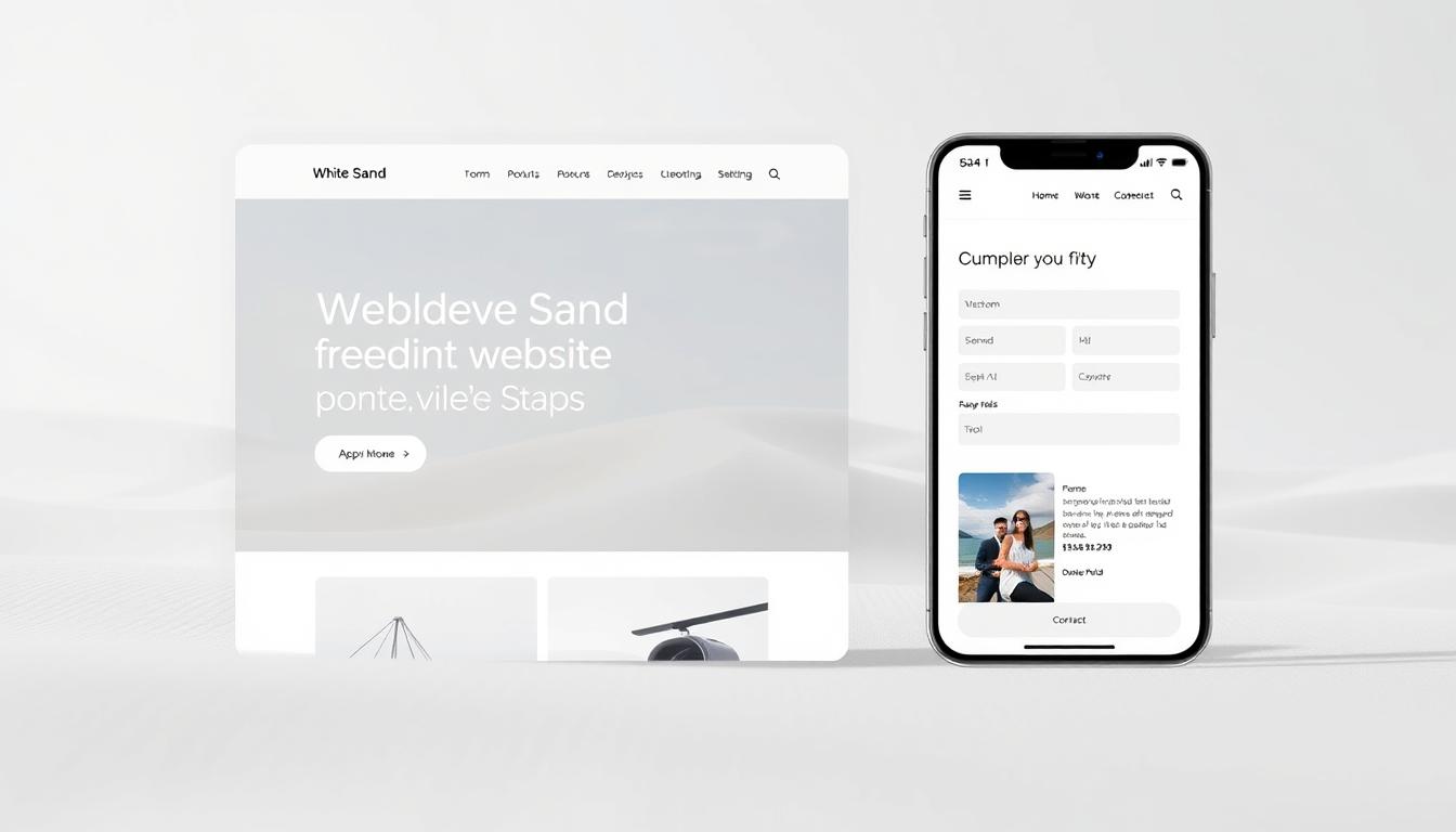 Mobile interface of White Sand’s website with homepage content and profile sections, highlighting clean UX design.
