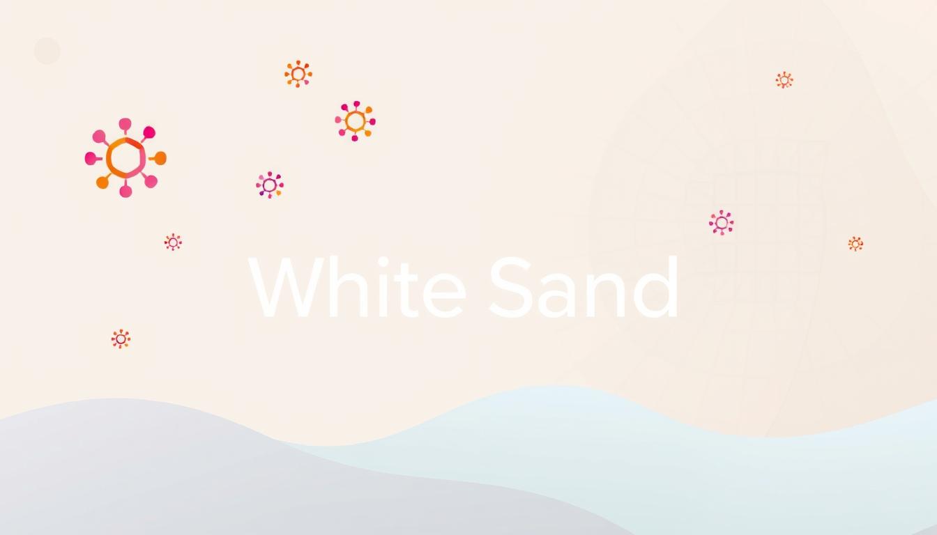 White Sand logo on a pastel wave background with colorful floating elements for creative branding