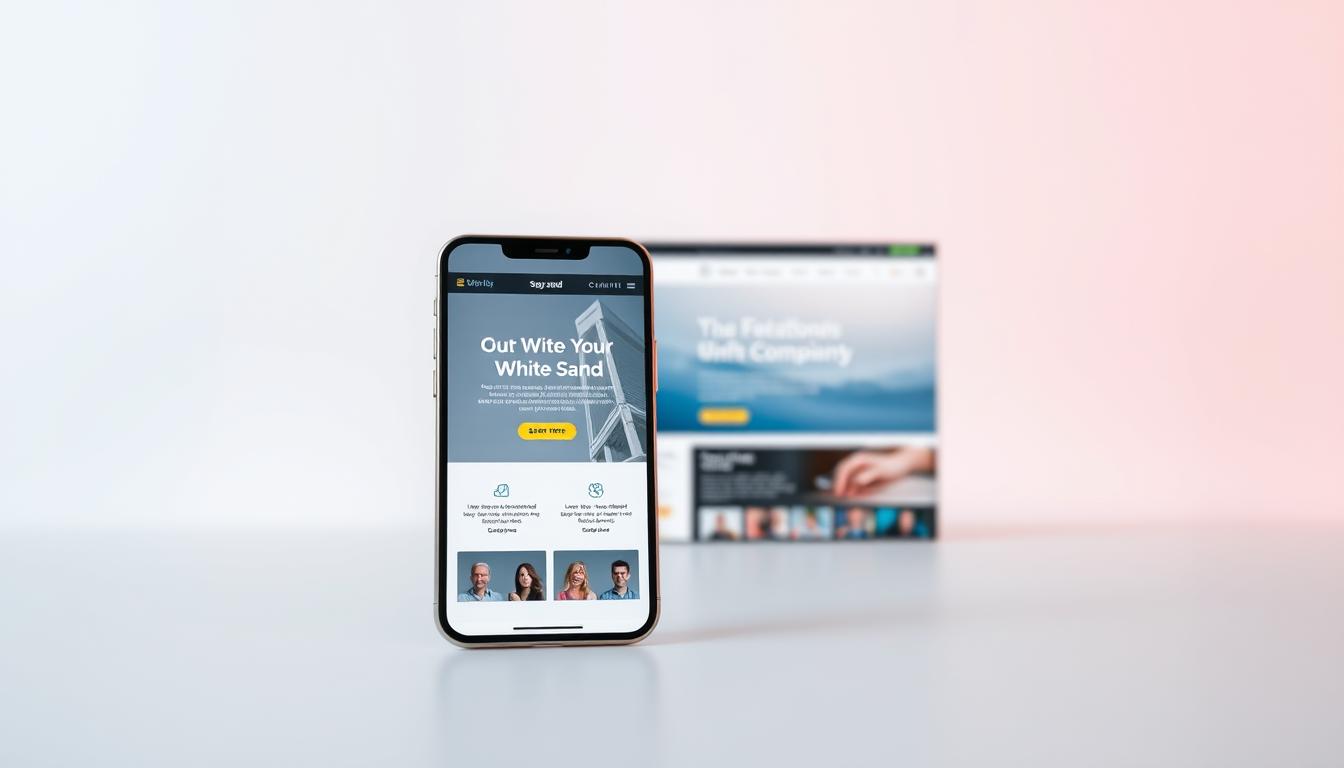 White Sand website displayed on desktop and mobile mockups, showcasing responsive web design layout with contact form UI.