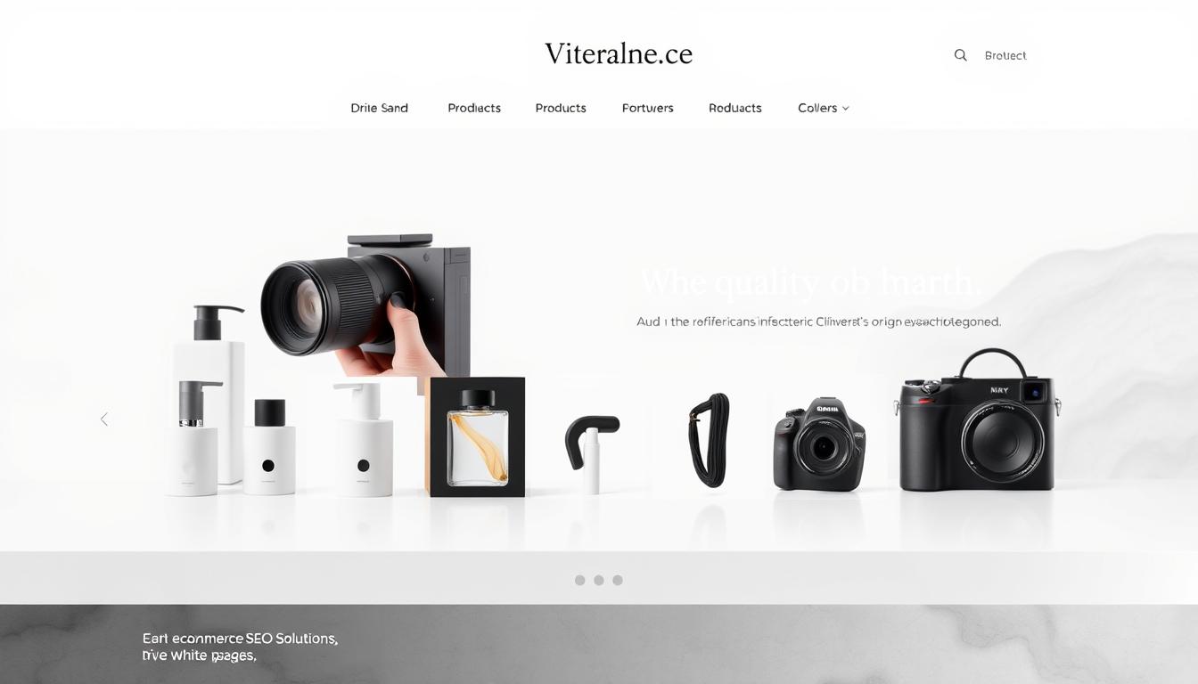 E-commerce product photography showcase with SEO optimization concept for online stores