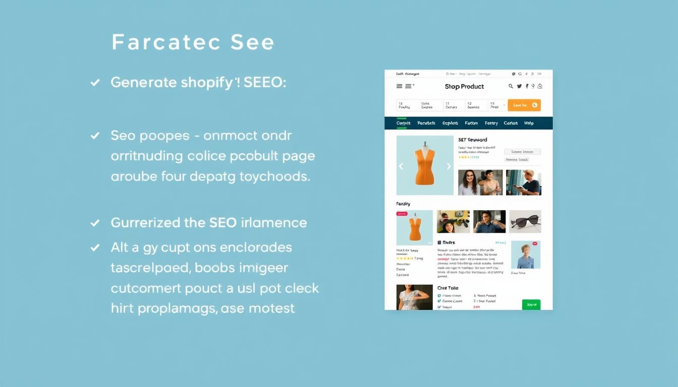 Shopify SEO presentation slide showing product optimization and content strategy