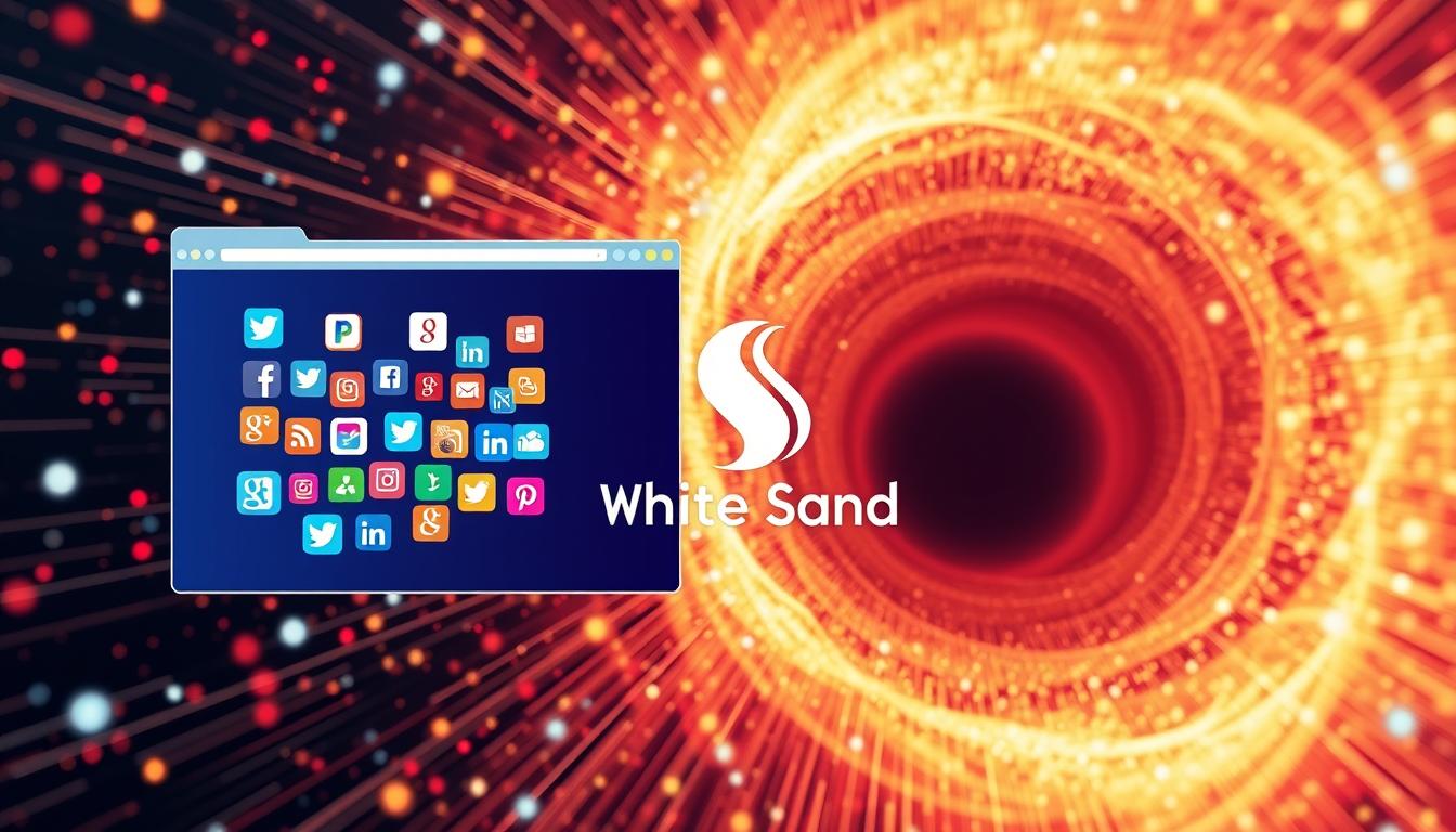 White Sand digital branding illustration with social media and SEO integration