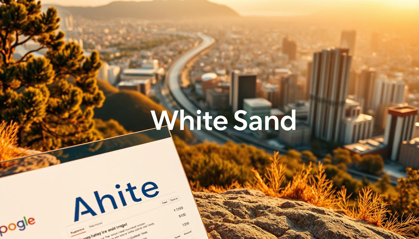 White Sand digital marketing concept with city view at sunset