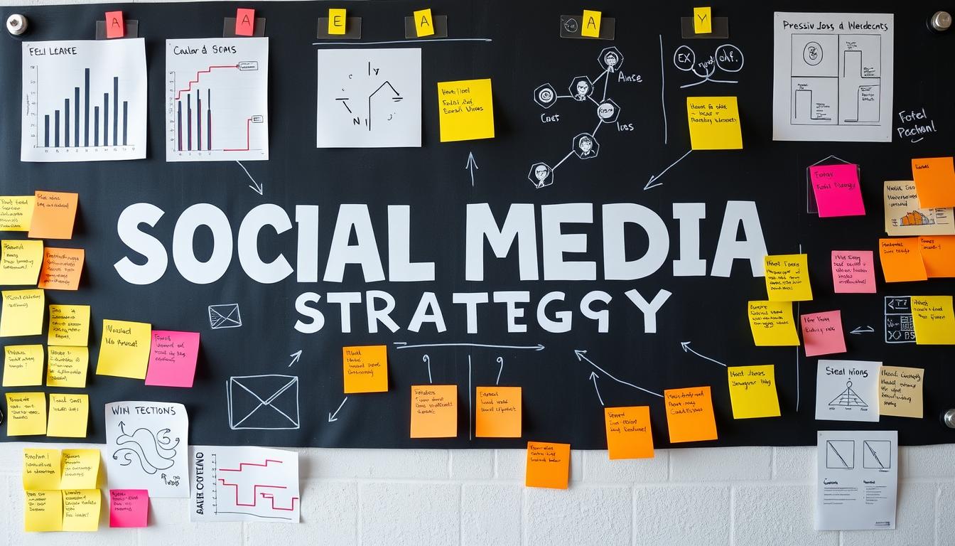 White Sand brainstorming board with sticky notes for social media strategy