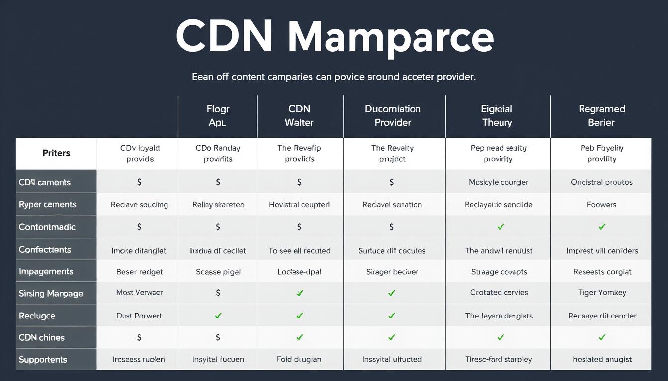CDN comparison table showing providers and features for performance optimization, White Sand resource
