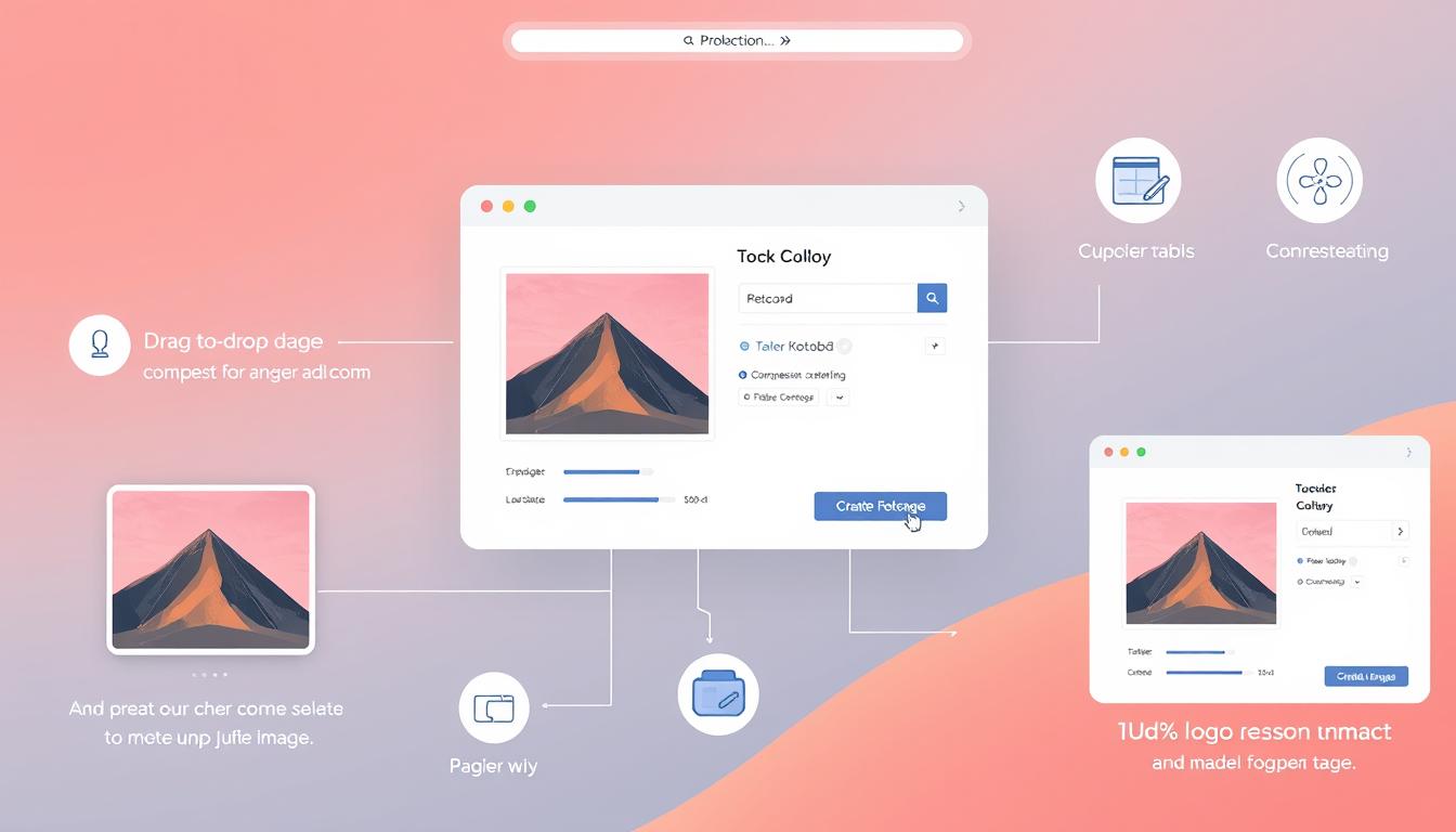 Illustrated image optimization workflow UI with drag‑and‑drop and compression settings, White Sand tutorial
