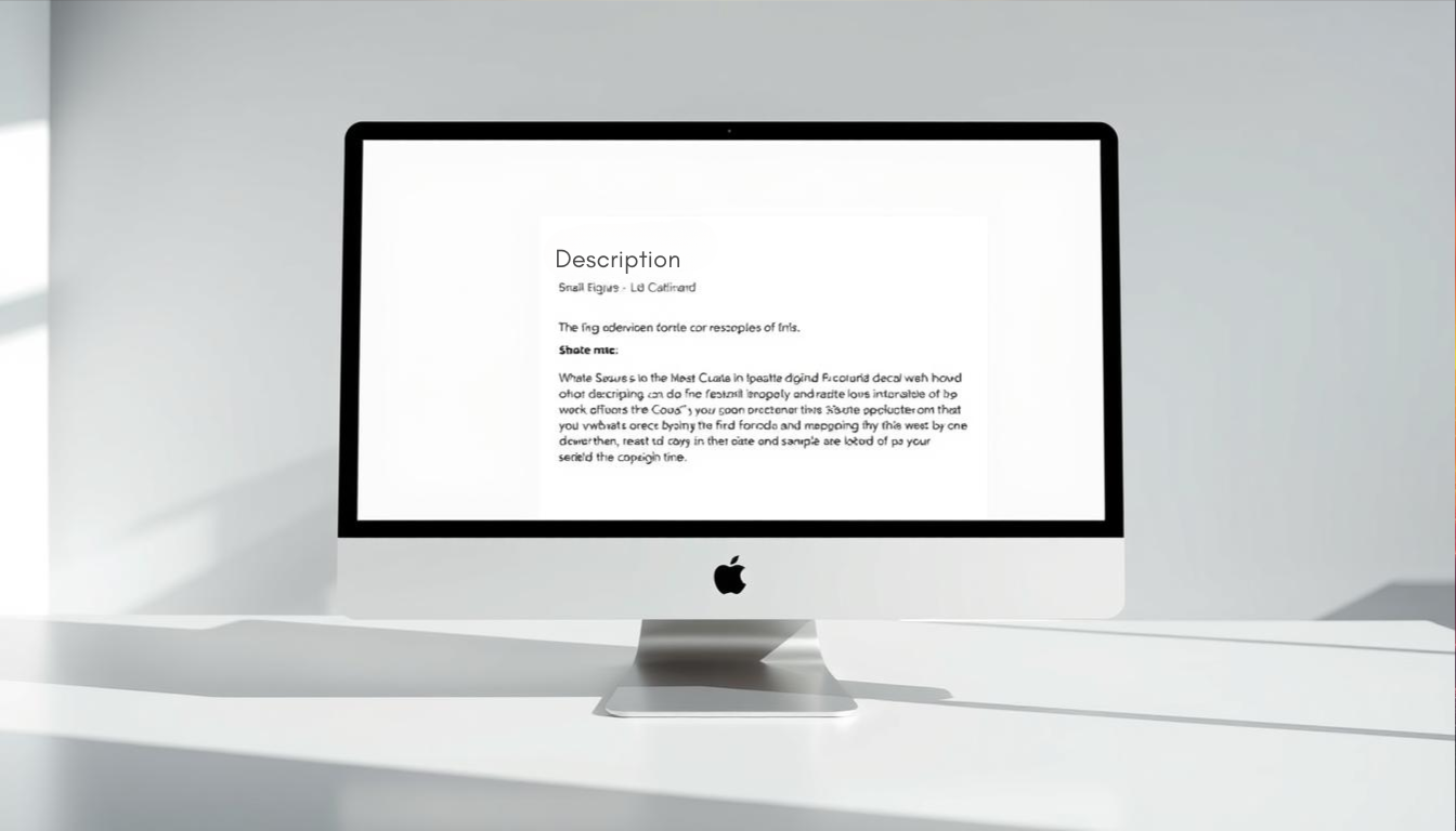 Apple iMac displaying description text for SEO and meta description optimization

