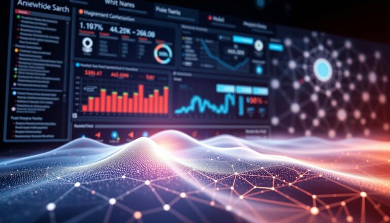 SEO analytics dashboard showing charts, graphs, and data visualization for digital marketing performance.