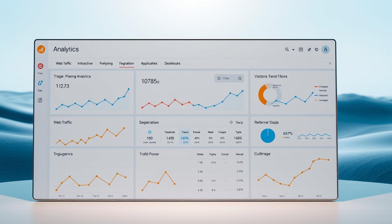 Analytics dashboard showing SEO traffic metrics and performance reports for website monitoring.