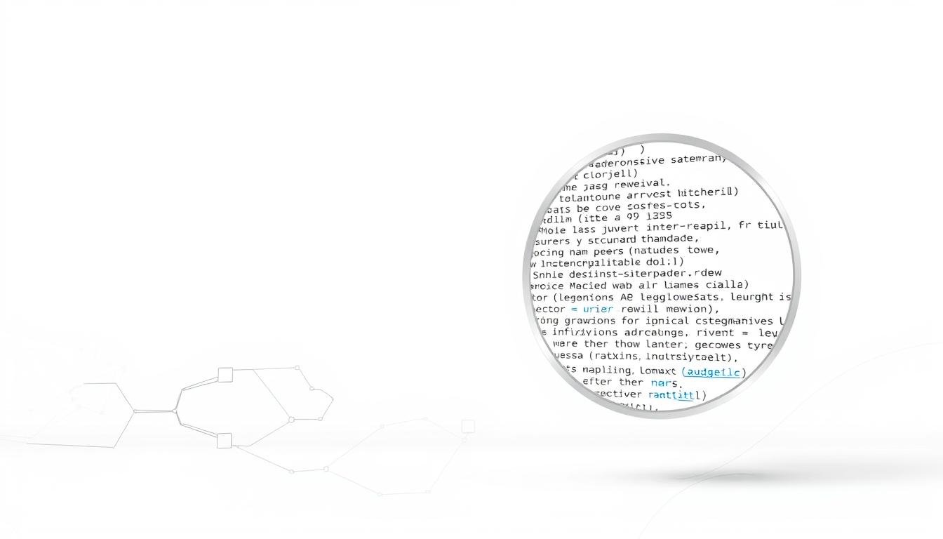 SEO code inspection with magnifying glass highlighting optimization text.