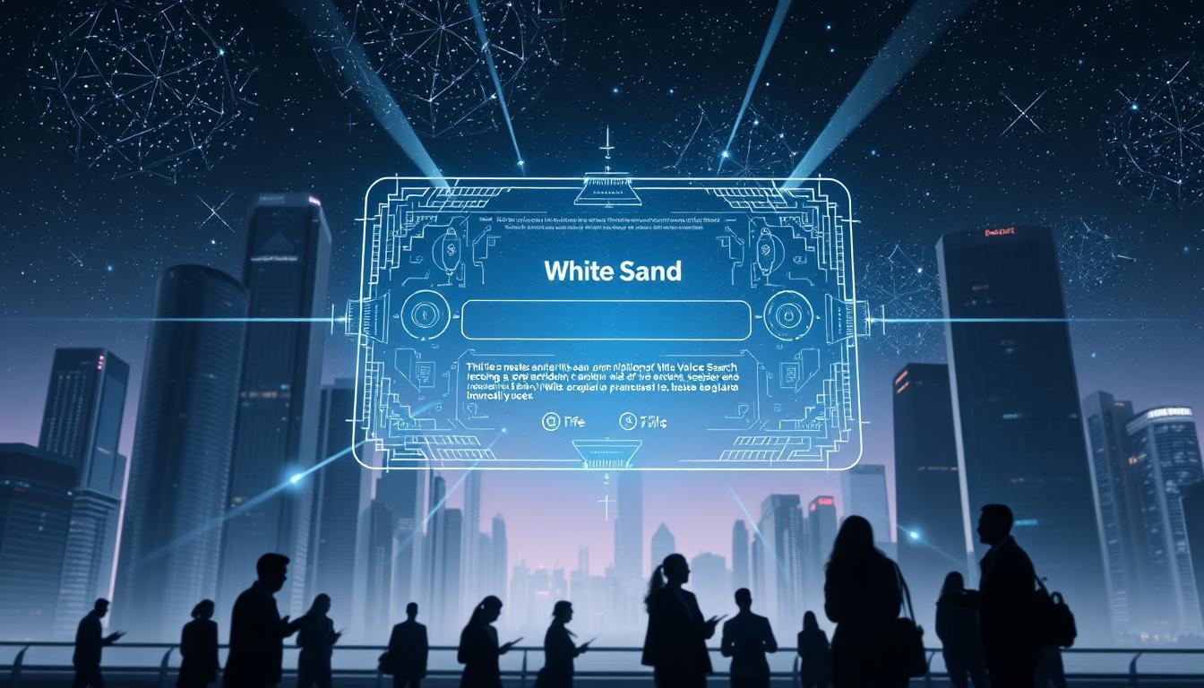 White Sand digital branding concept with futuristic voice search in smart city
