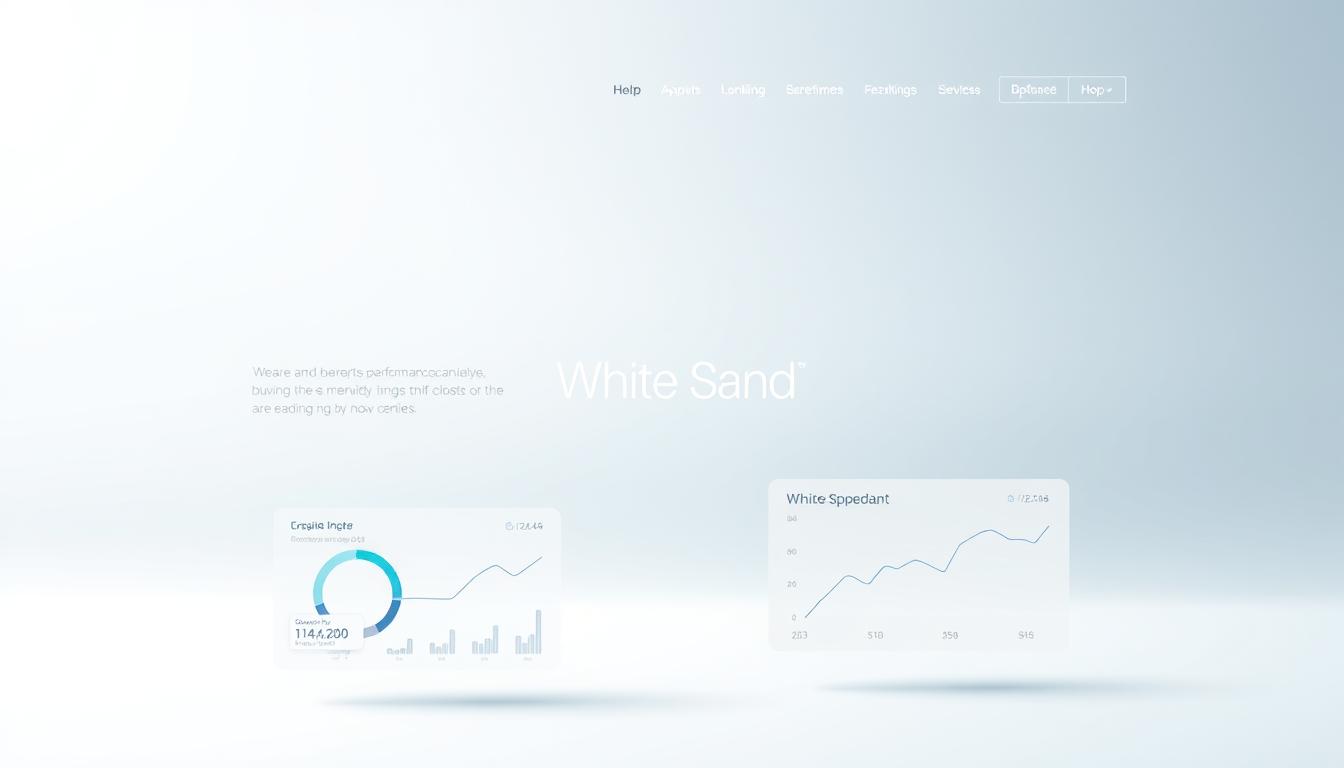 White Sand analytics dashboard mockup with growth charts on airy gradient background, digital agency in Ahmedabad, India