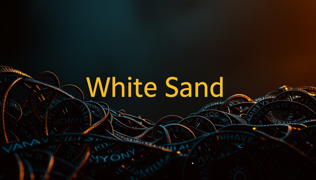 White Sand brand identity shown with futuristic digital coins background
