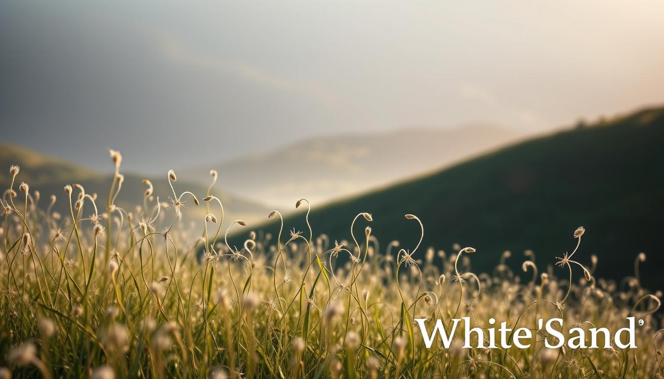 White Sand brand logo on scenic nature field with mountains background
