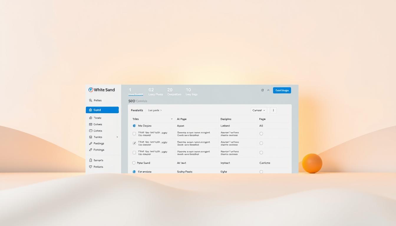 White Sand SEO dashboard interface with analytics and optimization tools.