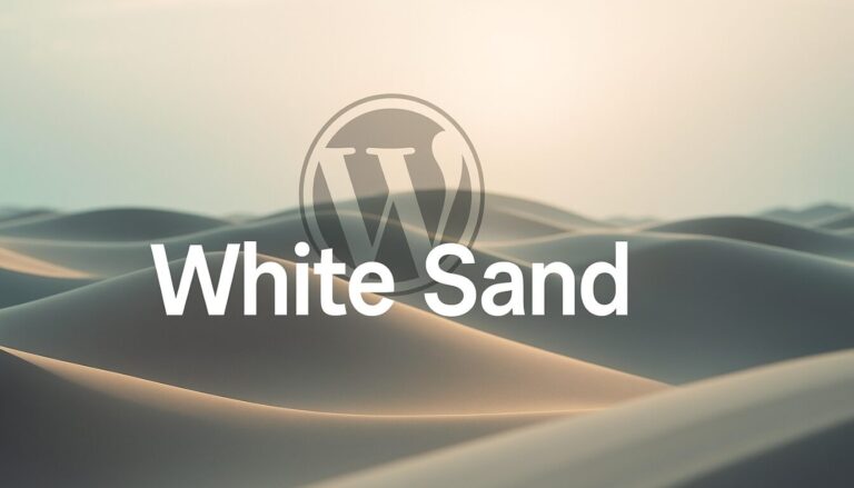 White Sand branding with WordPress logo over desert landscape background.